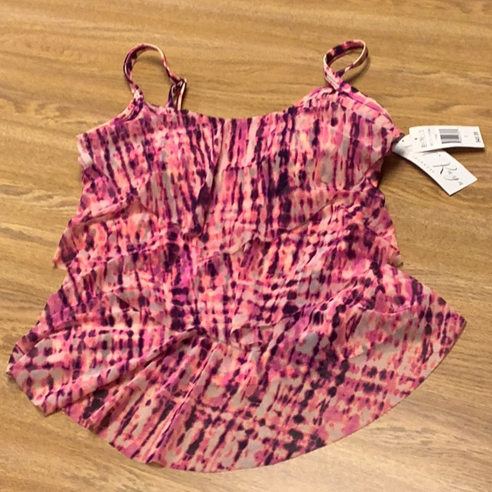 Del Raya Swimwear tankini cascading top pinks sheer  size (8) NWT 45$ tag